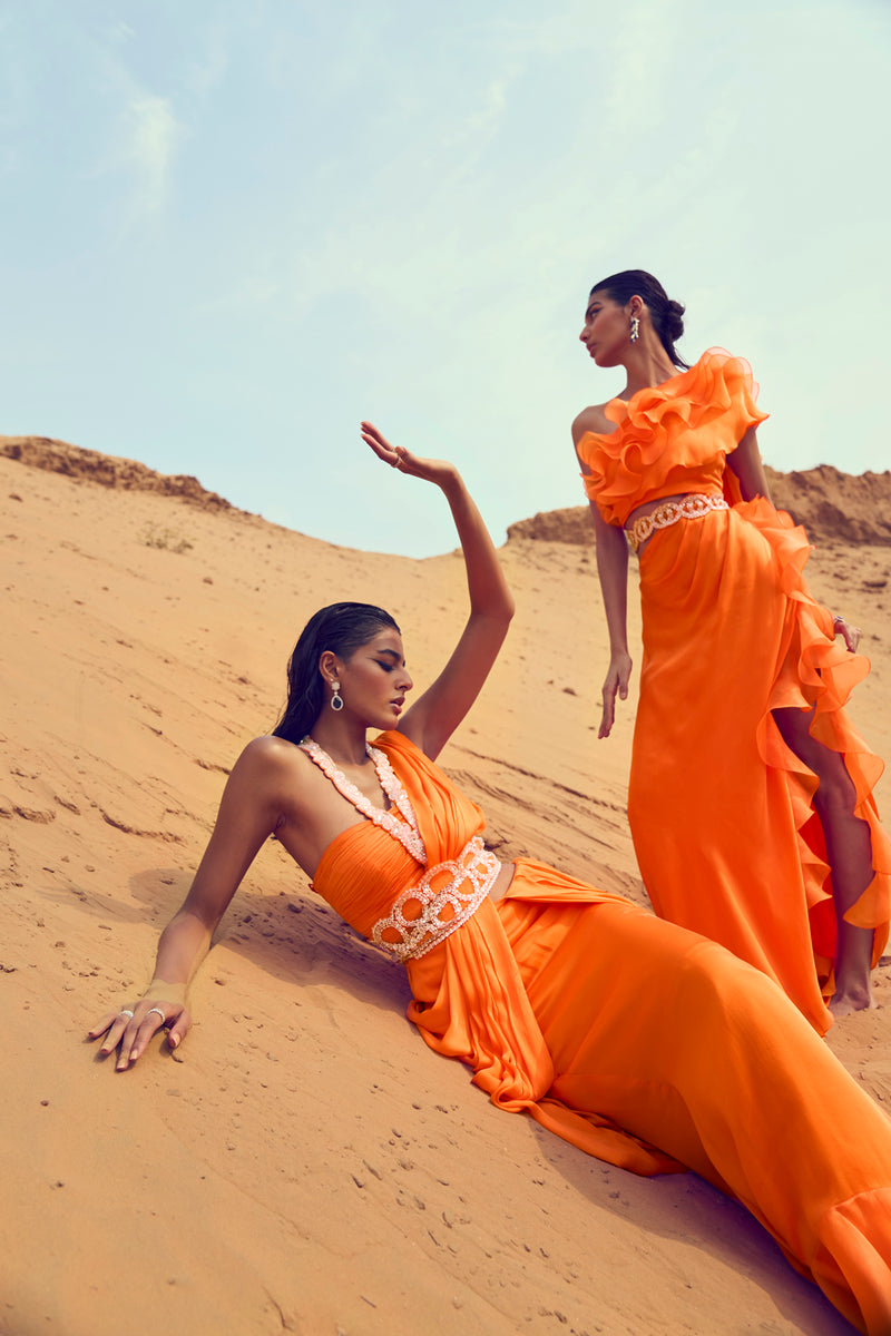 Ruffled Drees With Embroidered Belt