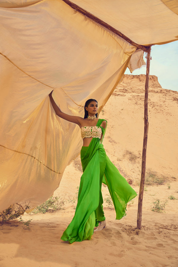 Embellished Tube Blouse With Drape Attached Saree