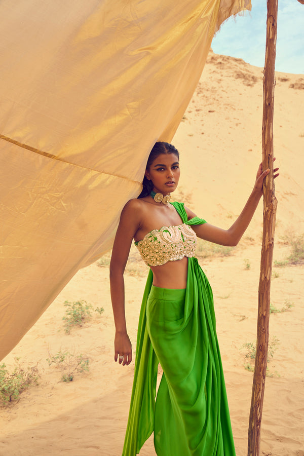 Embellished Tube Blouse With Drape Attached Saree