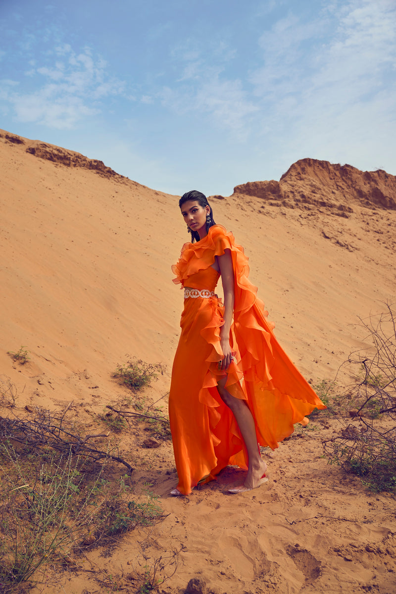 Ruffled Drees With Embroidered Belt