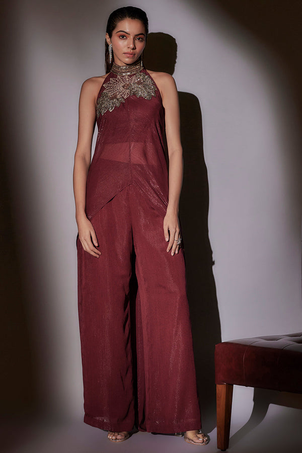 Haulter Neckband Cape With Straight Hipster Pants