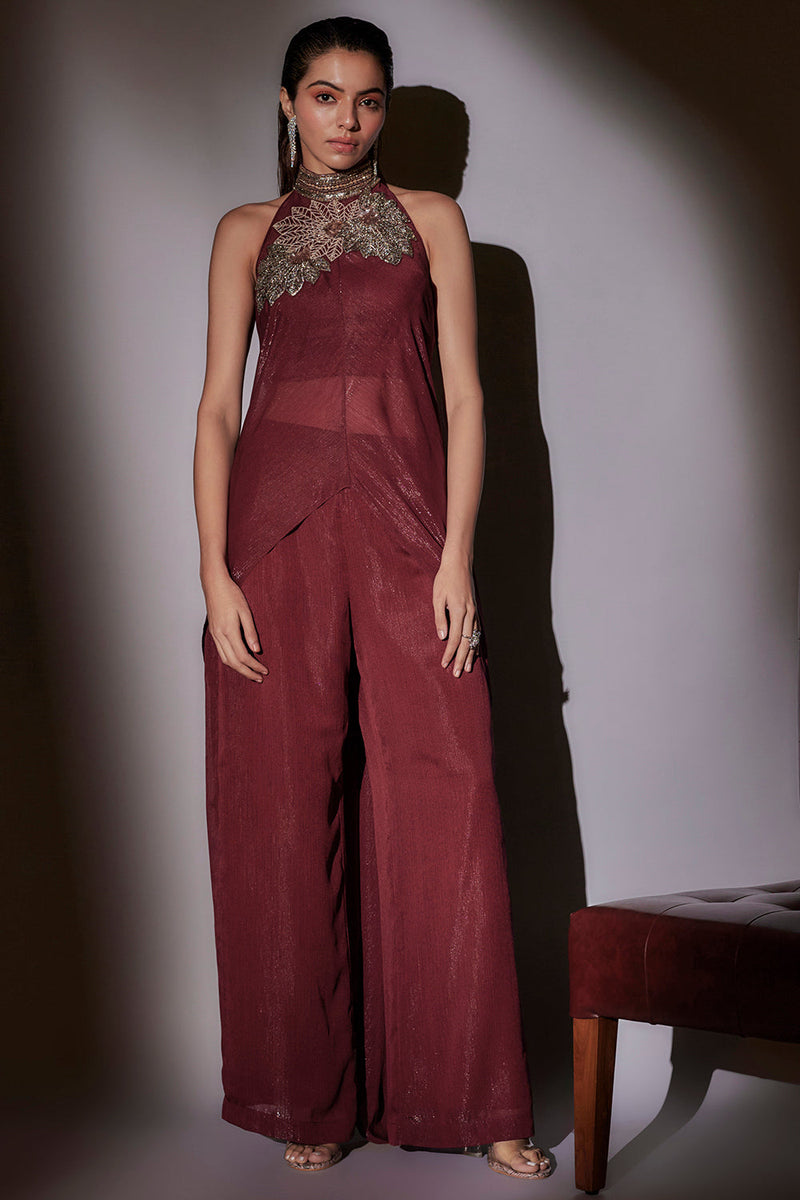 Haulter Neckband Cape With Straight Hipster Pants