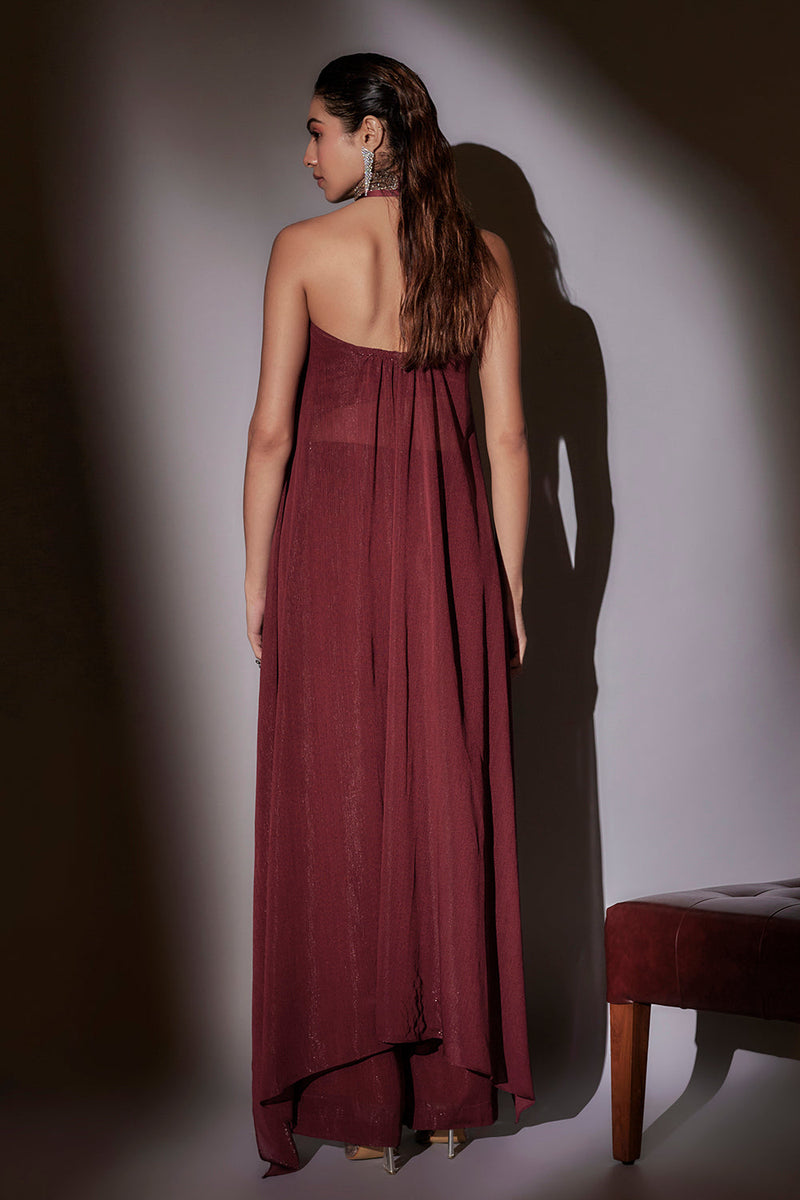 Haulter Neckband Cape With Straight Hipster Pants