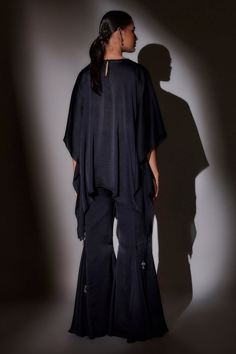 Short Kaftan With Side Drawstrings Paired With Panel Flared Sharara