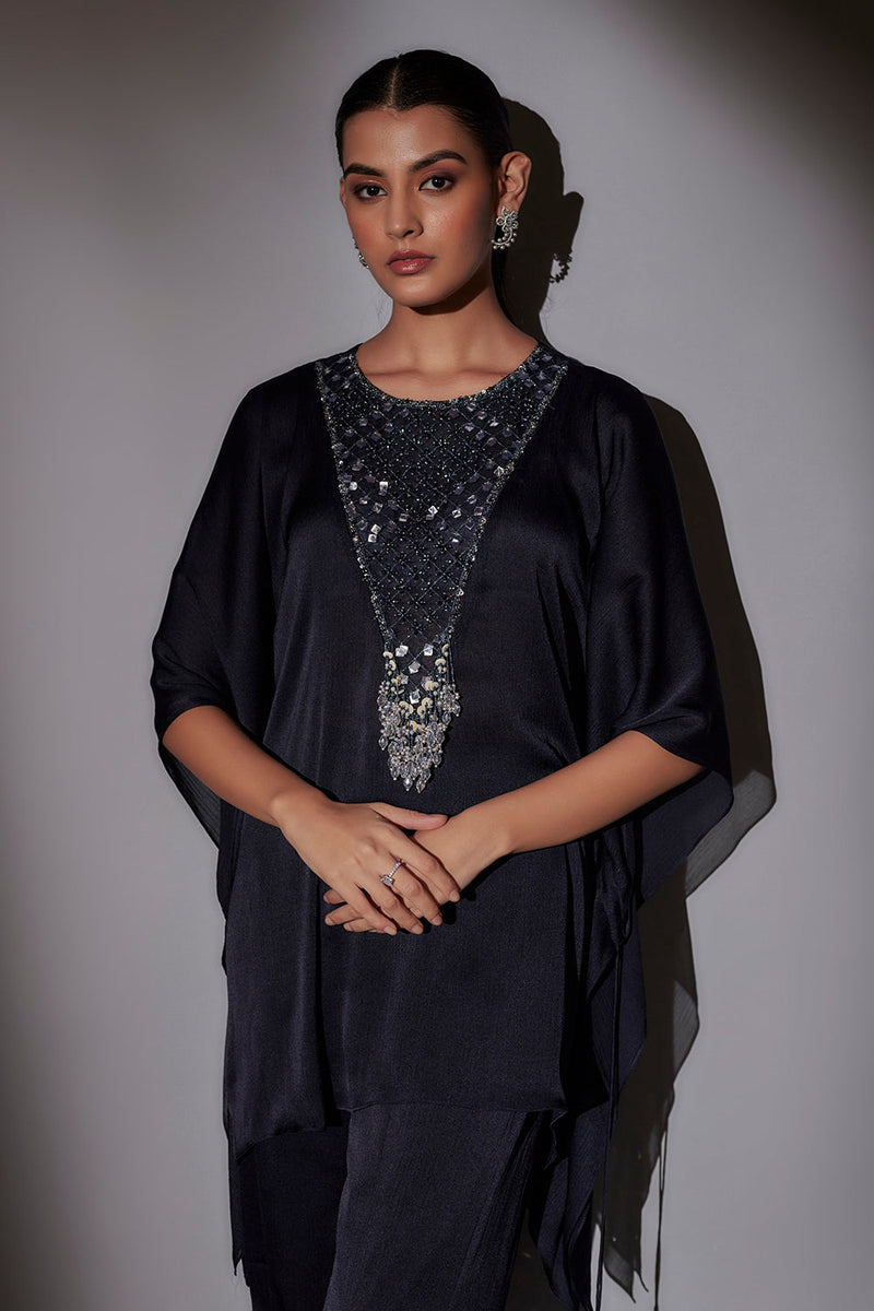 Short Kaftan With Side Drawstrings Paired With Panel Flared Sharara