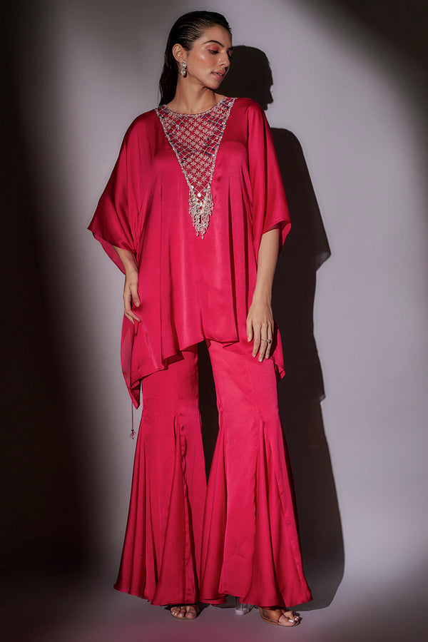 Short Kaftan With Side Drawstrings Paired With Panel Flared Sharara