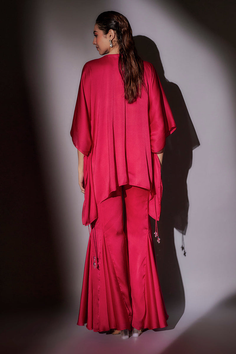 Short Kaftan With Side Drawstrings Paired With Panel Flared Sharara