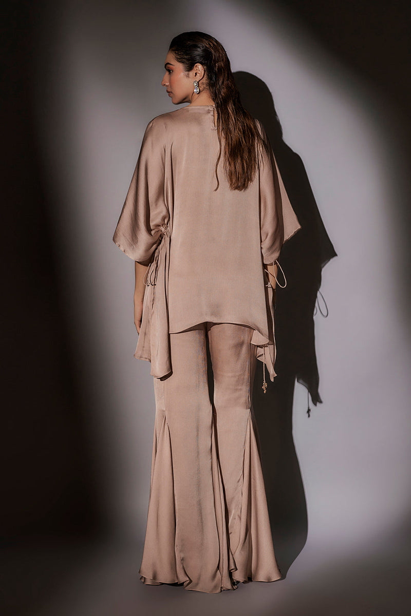 Short Kaftan With Side Drawstrings Paired With Panel Flared Sharara