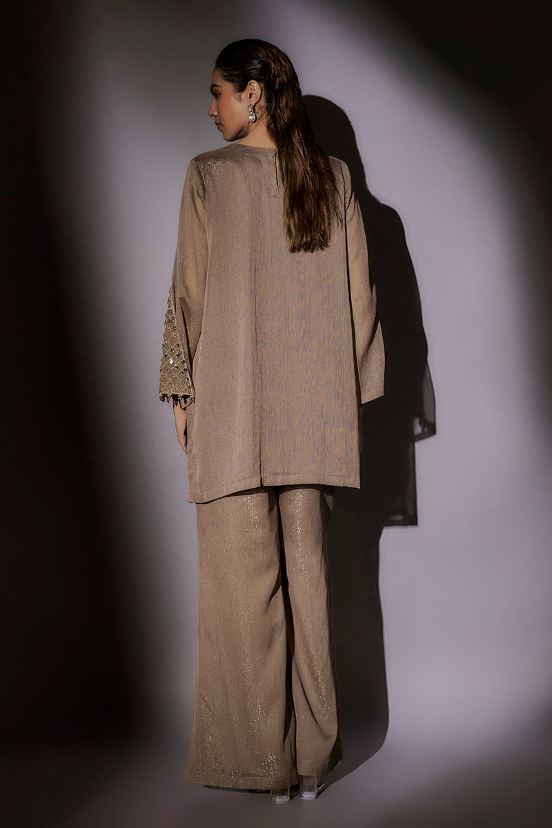Front Neck Embroidered With Seeves Detailing Paired With Straight Hipster Pants