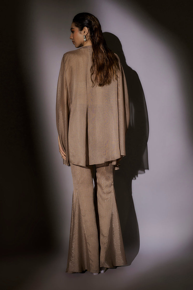 Sheer Cape Set With From Embroidery Paired With Panel Flared Sharara