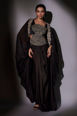 Heavy Hand Mbroidered Top With Ballon Cape Paired With Our Signature Pickup Skirt
