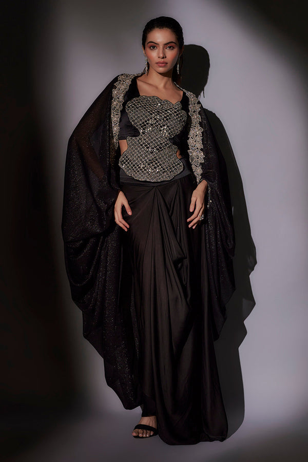 Heavy Hand Mbroidered Top With Ballon Cape Paired With Our Signature Pickup Skirt