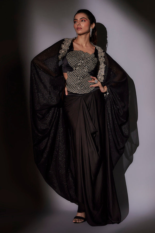 Heavy Hand Mbroidered Top With Ballon Cape Paired With Our Signature Pickup Skirt