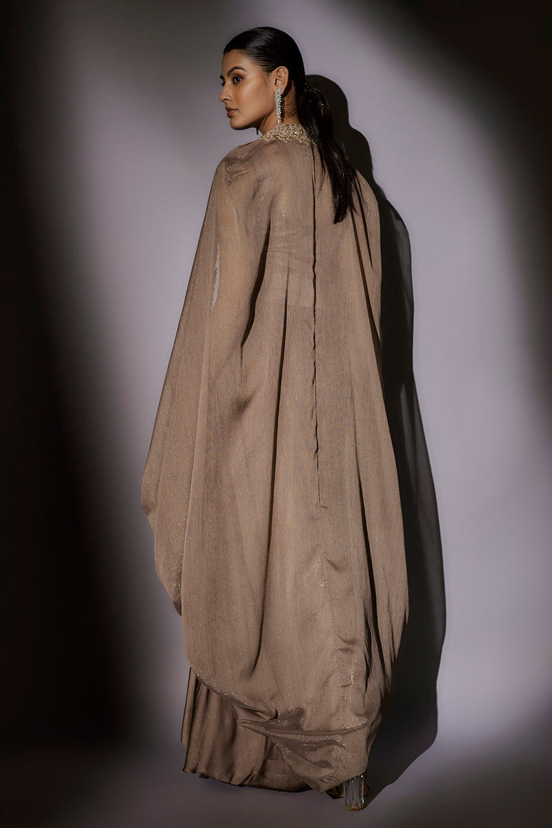 Heavy Hand Mbroidered Top With Ballon Cape Paired With Our Signature Pickup Skirt