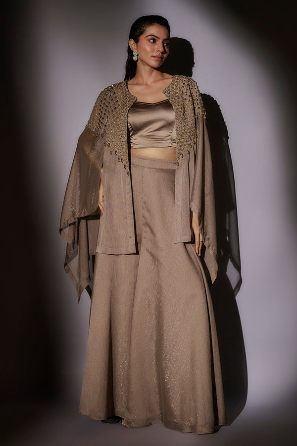 Hand Embroidered Cape Paired With Flared Sharara