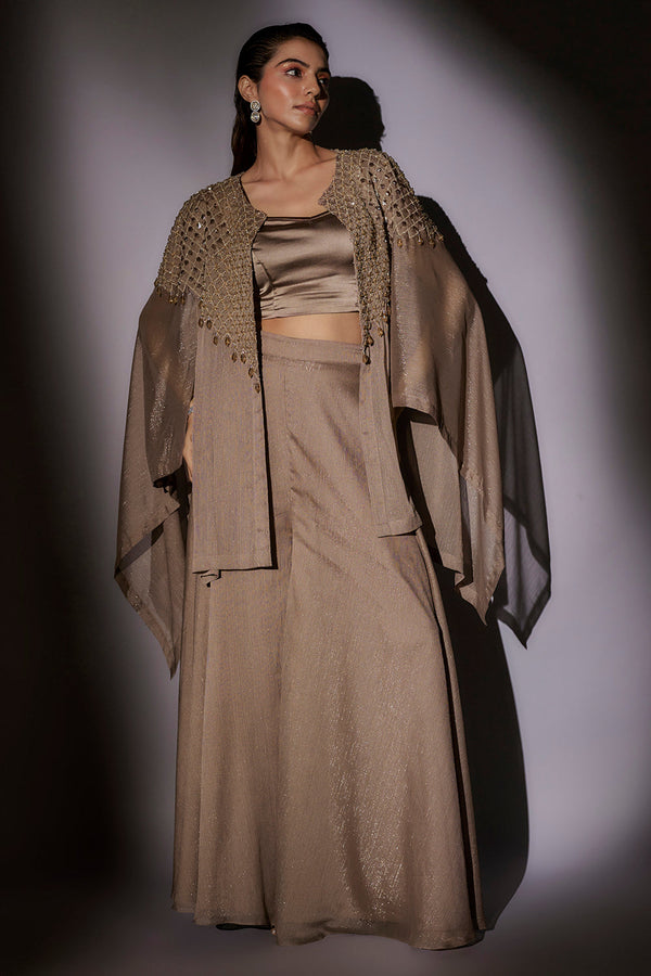 Hand Embroidered Cape Paired With Flared Sharara