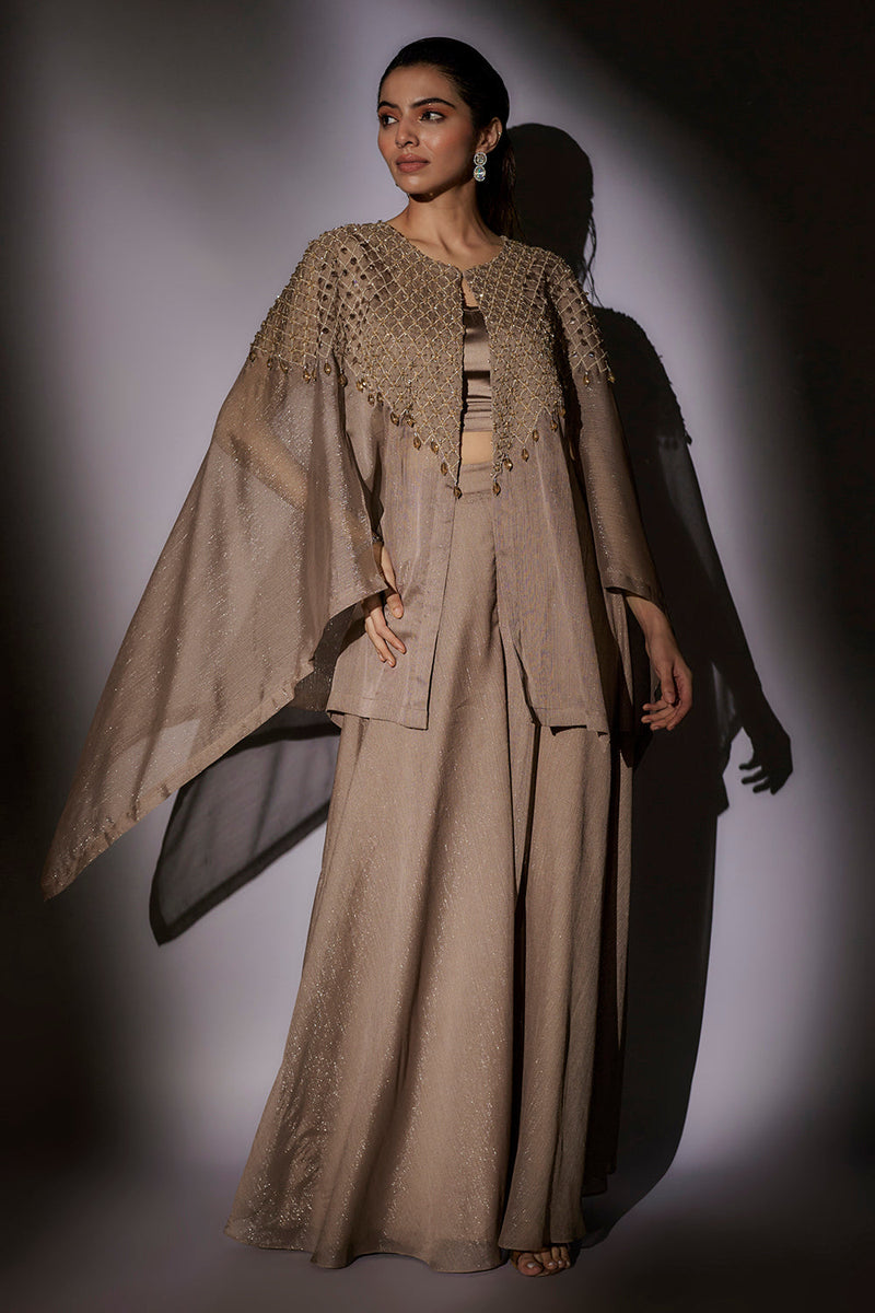 Hand Embroidered Cape Paired With Flared Sharara