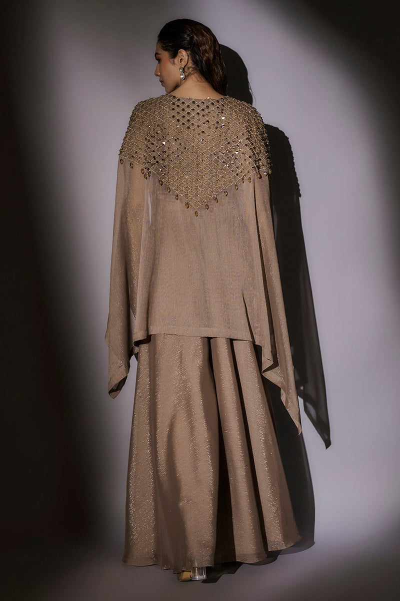 Hand Embroidered Cape Paired With Flared Sharara