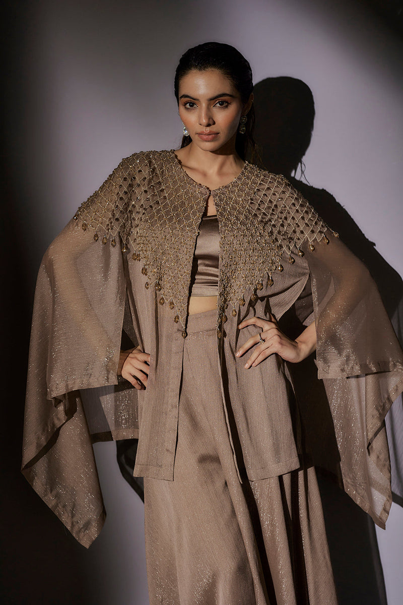 Hand Embroidered Cape Paired With Flared Sharara
