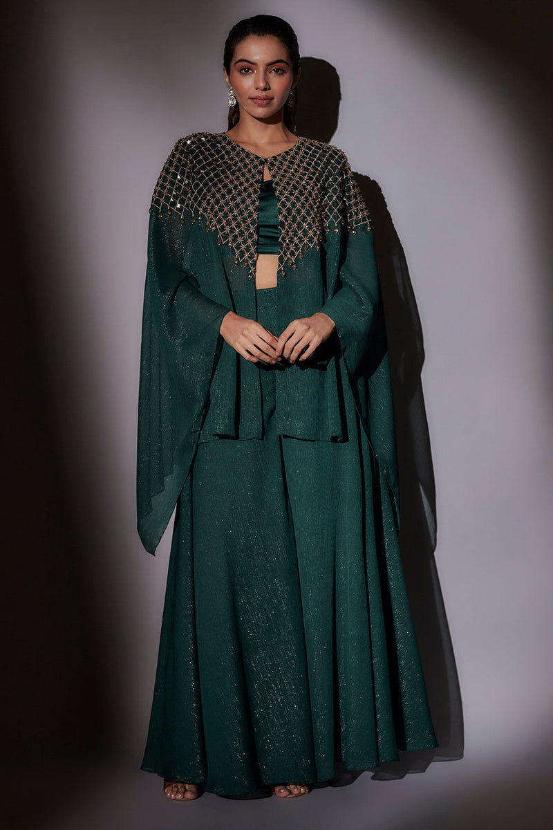 Hand Embroidered Cape Paired With Flared Sharara