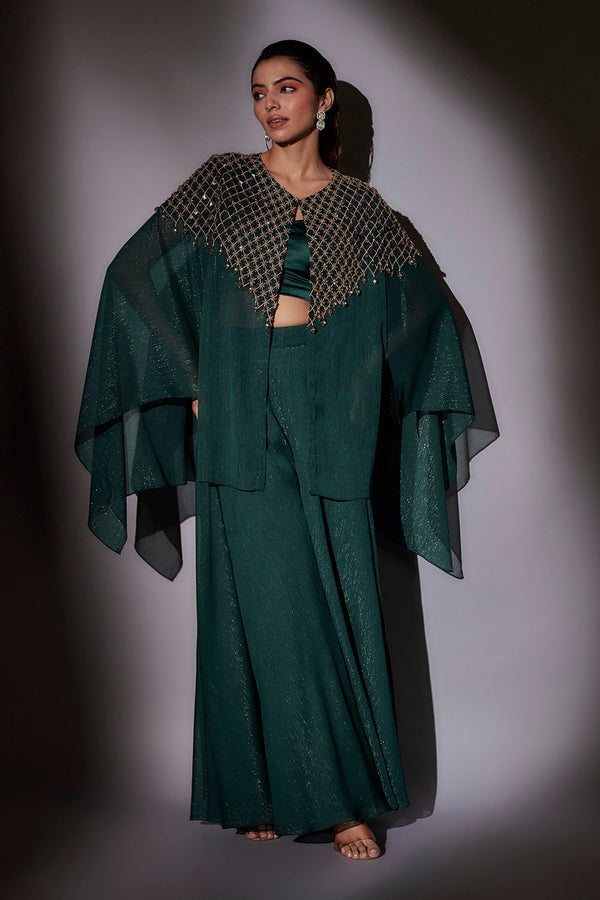 Hand Embroidered Cape Paired With Flared Sharara