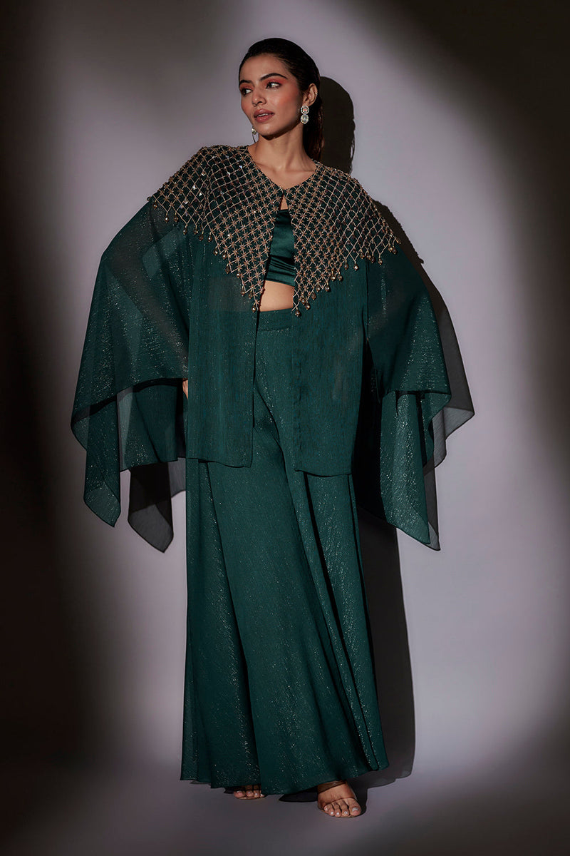 Hand Embroidered Cape Paired With Flared Sharara