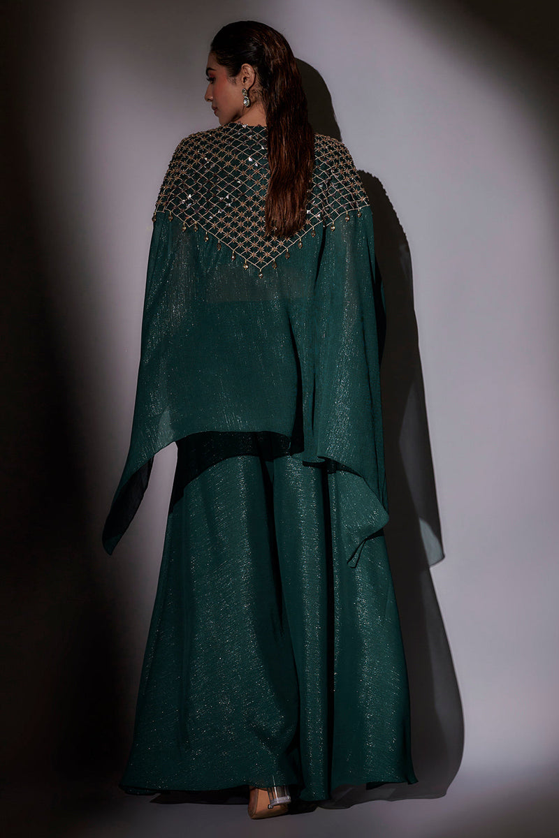 Hand Embroidered Cape Paired With Flared Sharara