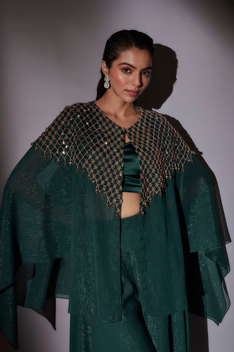 Hand Embroidered Cape Paired With Flared Sharara