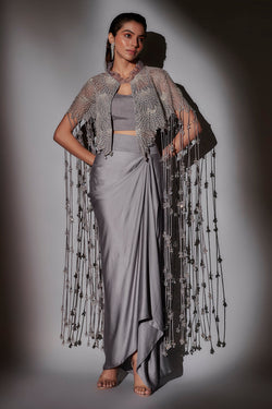 Crystal Hangings Chandilier Neckline Cape Paired With Our Signature Pickup Skirt