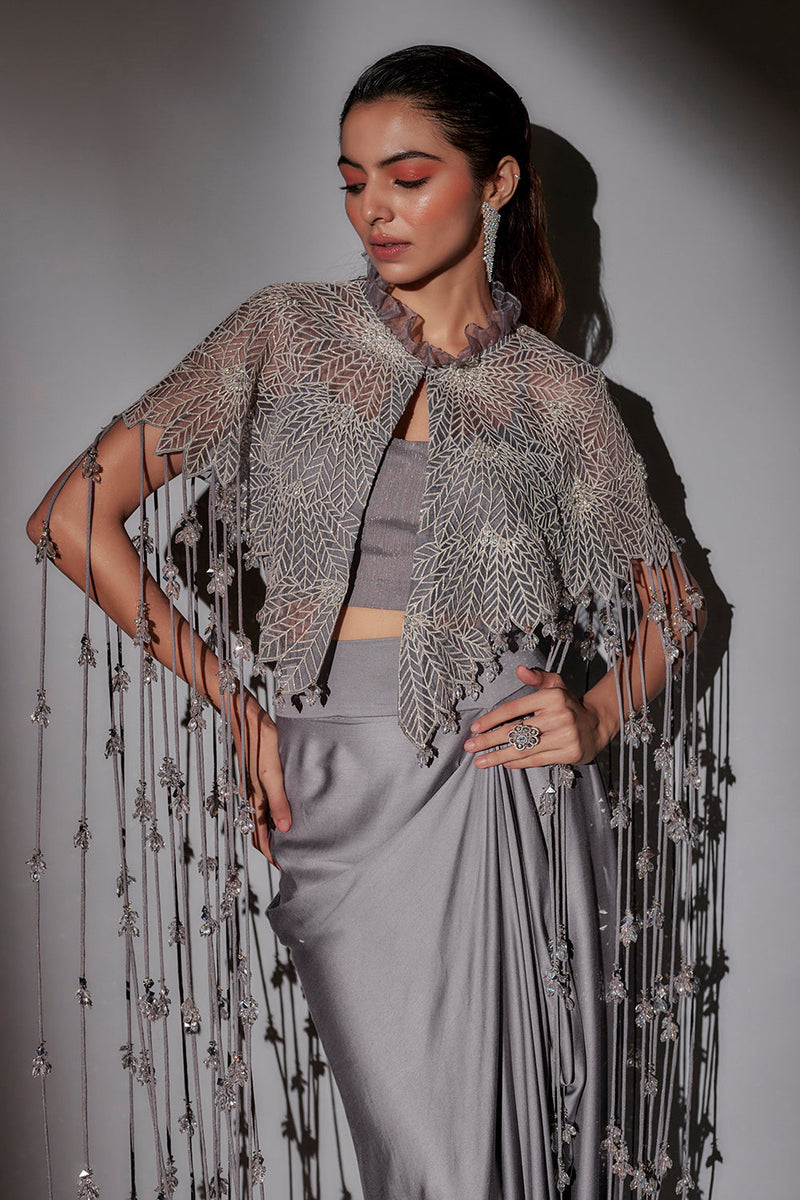 Crystal Hangings Chandilier Neckline Cape Paired With Our Signature Pickup Skirt