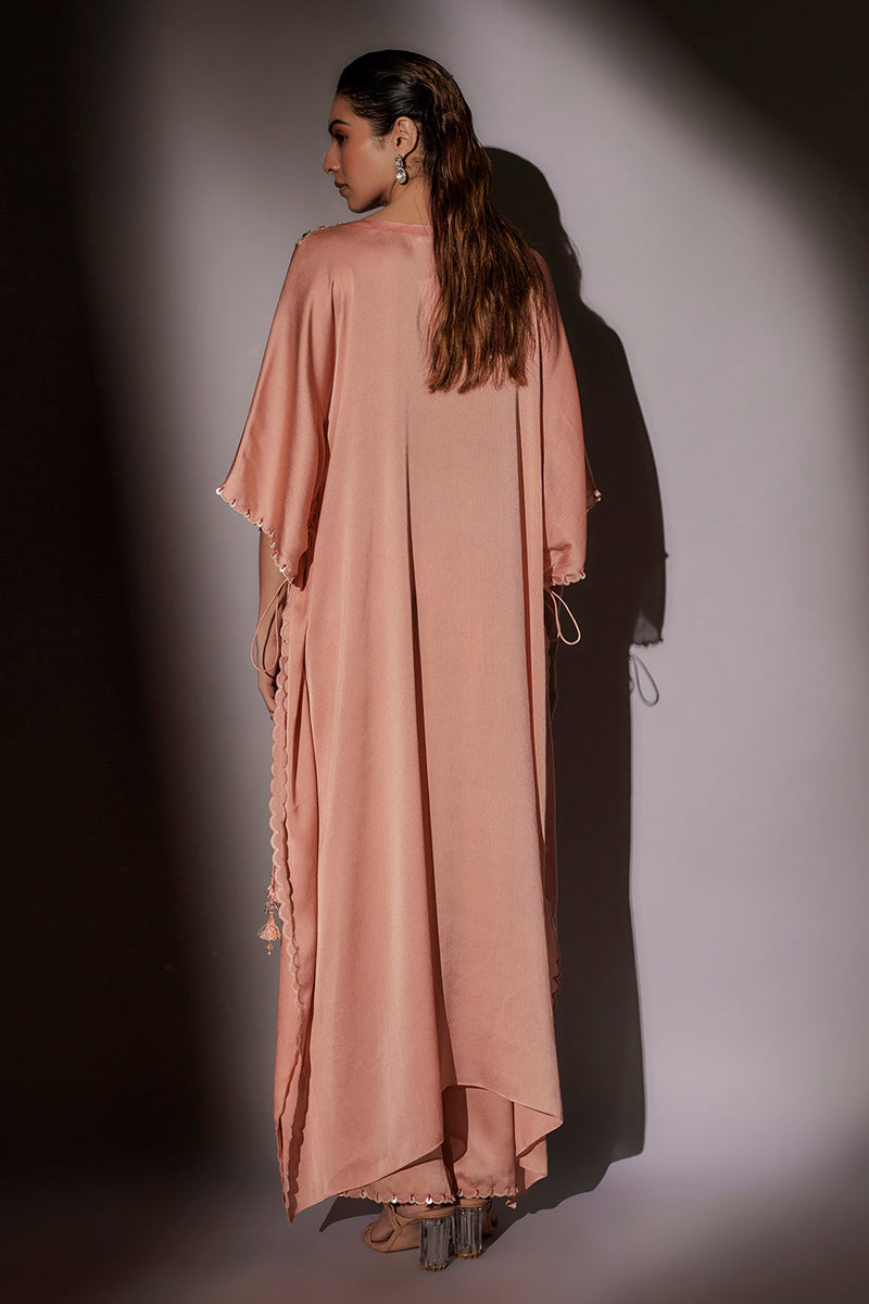 String Kaftan With Heay Neck Embroidery Paired With Pants