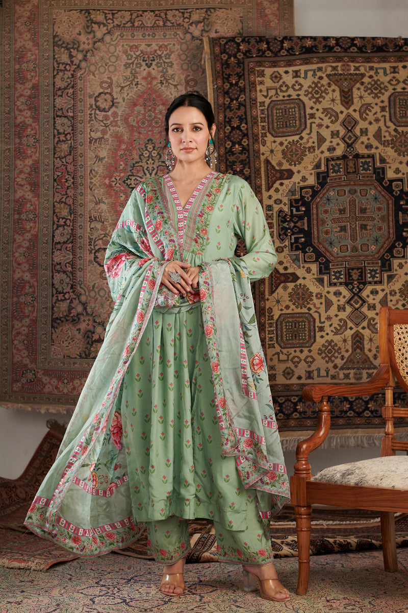 Gul Embroidered Mint Green Kurta Set Of 3