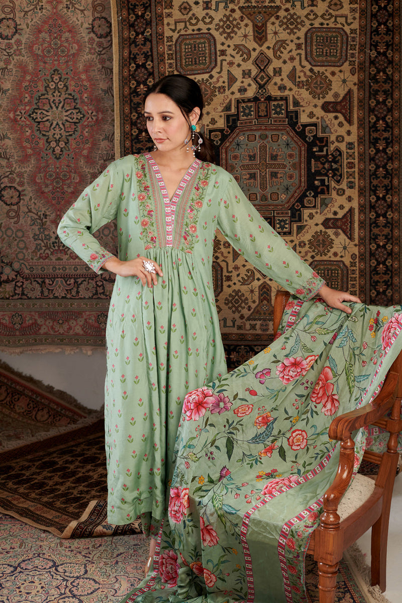 Gul Embroidered Mint Green Kurta Set Of 3