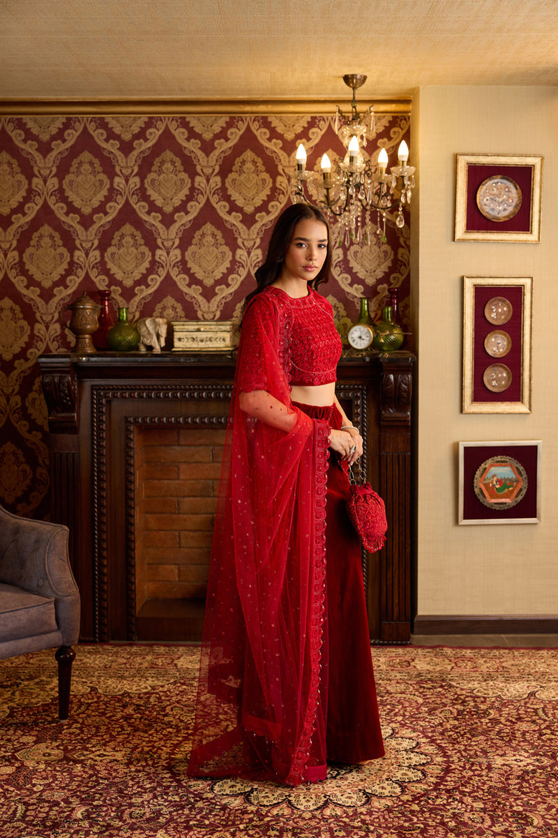 Opulent Red Velvet Lehenga Ensemble