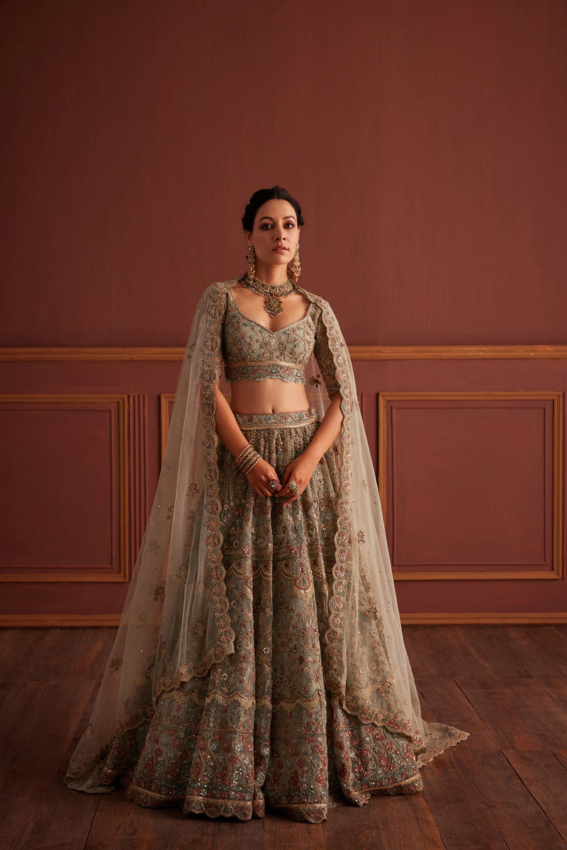 Sage Green Resham Embellished Lehenga