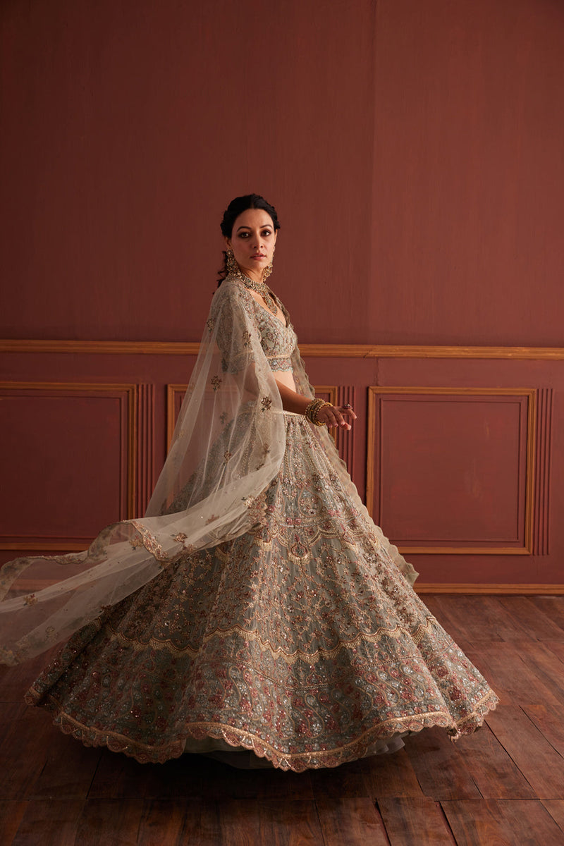 Sage Green Resham Embellished Lehenga