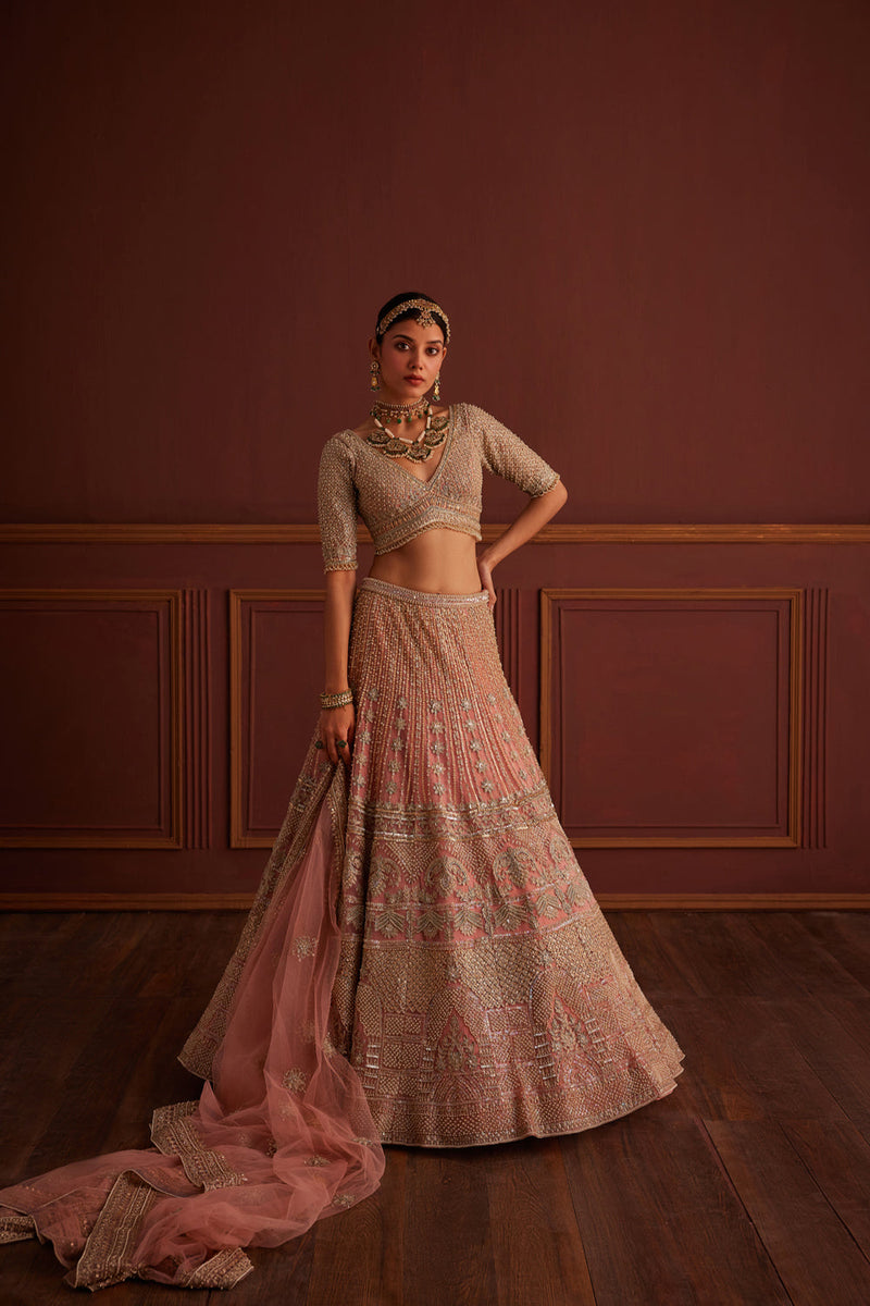 Pink Bead Embellished Bridal Lehenga