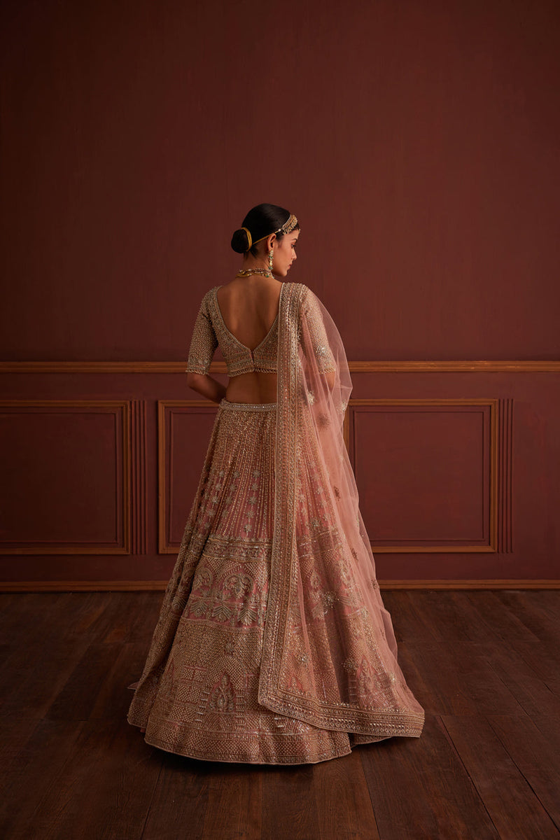 Pink Bead Embellished Bridal Lehenga