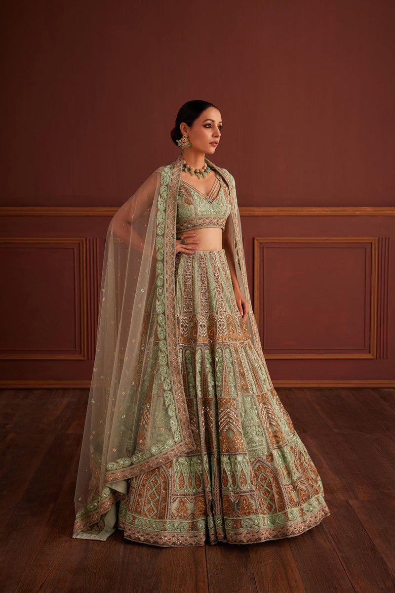 Green Two-Toned Dori Lehenga