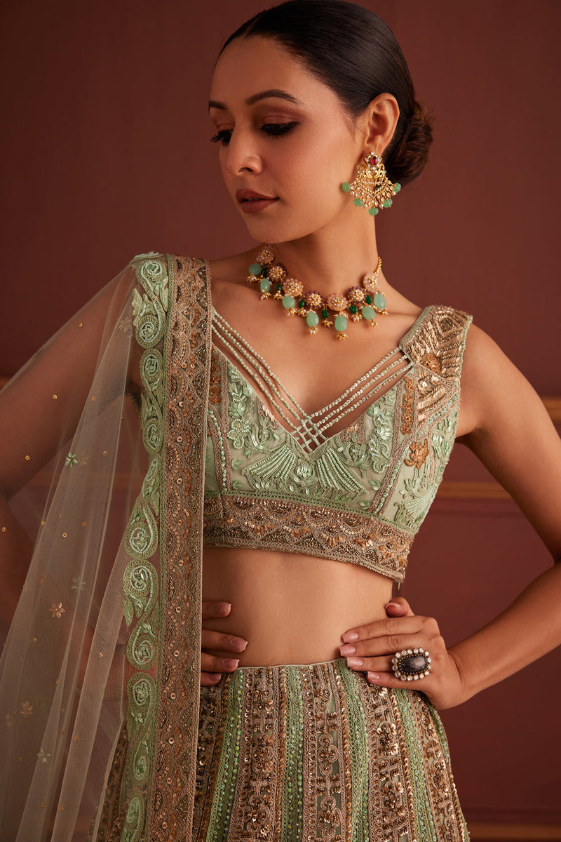 Green Two-Toned Dori Lehenga