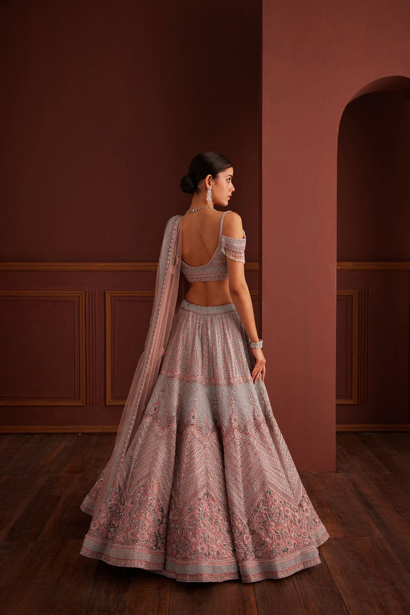 Grey And Pink Embellished Lehenga