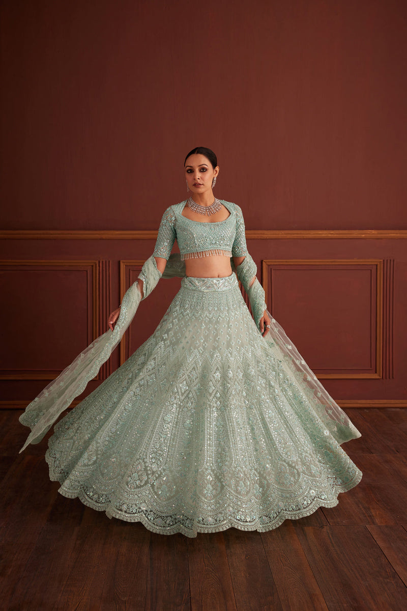 Blue Cutdana & Bead Embellished Lehenga