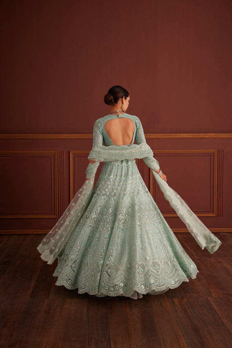 Blue Cutdana & Bead Embellished Lehenga