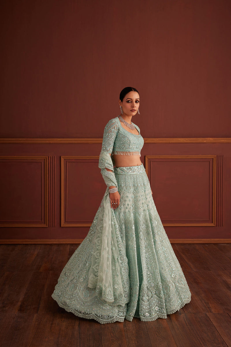 Blue Cutdana & Bead Embellished Lehenga