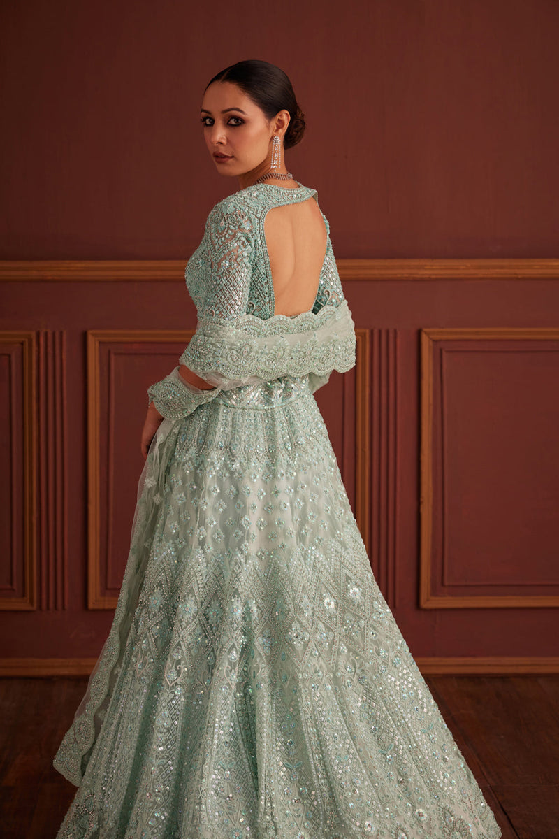 Blue Cutdana & Bead Embellished Lehenga