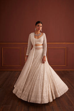 White Swarovski Embellished Lehenga