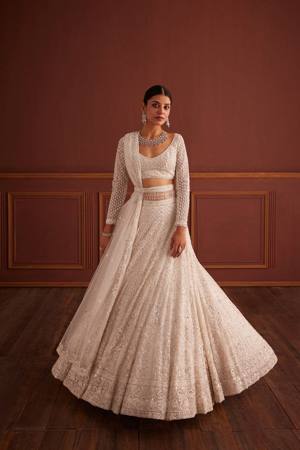 White Swarovski Embellished Lehenga