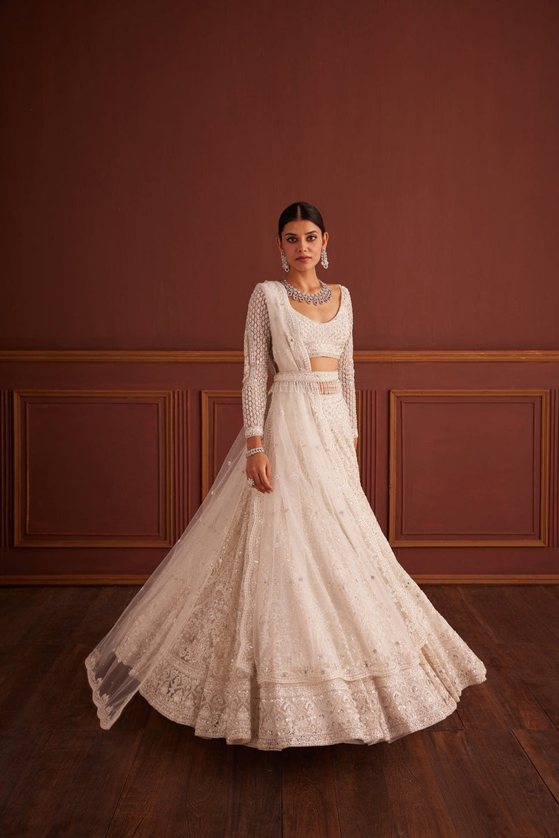 White Swarovski Embellished Lehenga