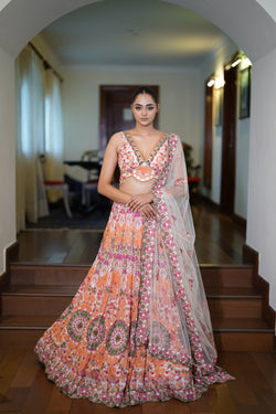Multi-Coloured Resham Dori Lehenga