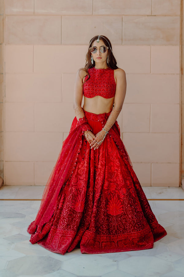 Ombre Red Pure Georgette Lehenga